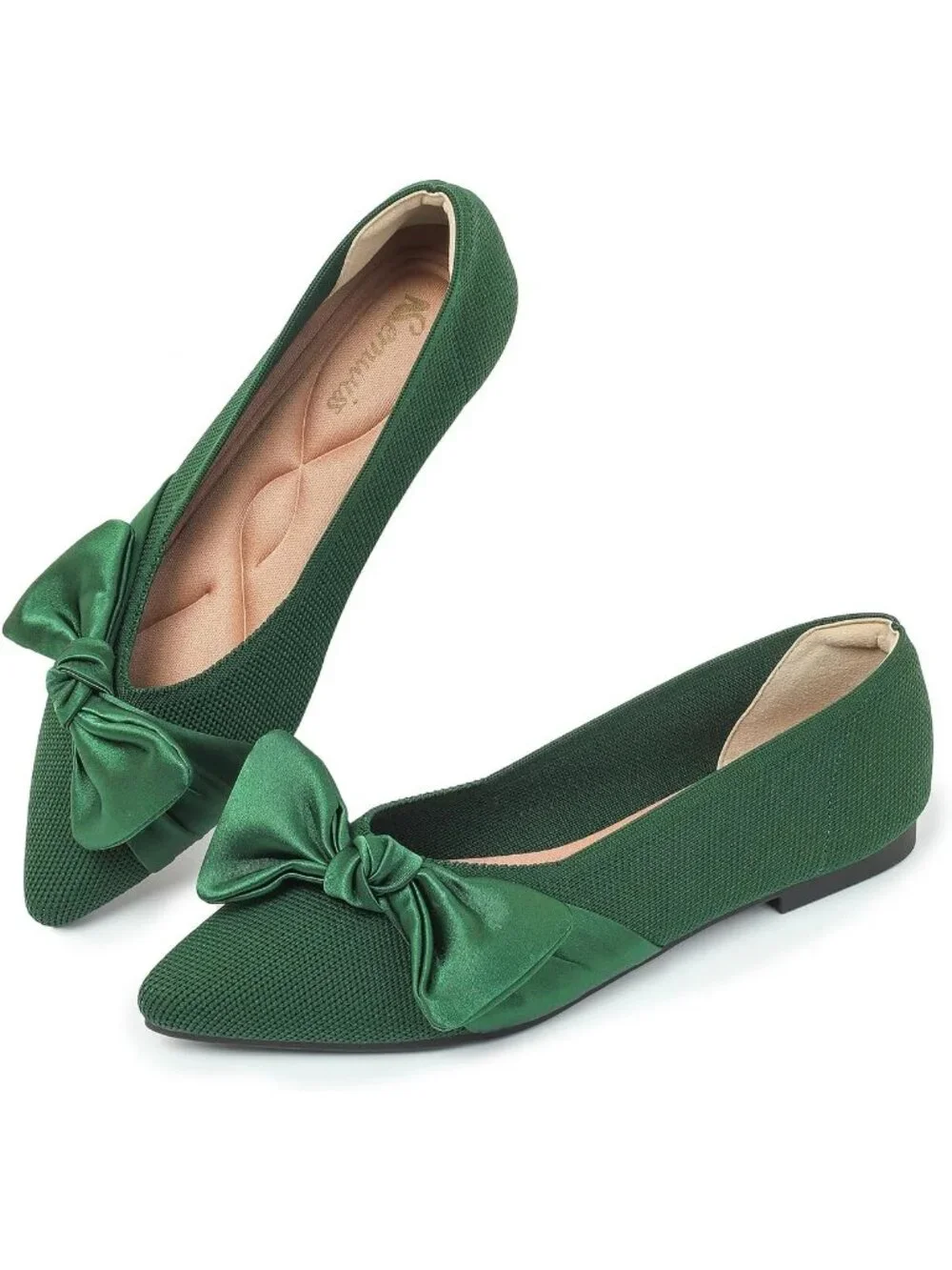 Women's Green Mesh Pointed Toe Ballet Slip On Comfortable  Flats with Bow Shoes